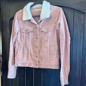 PacSun Women's Pink Corduroy Jacket with Sherpa Collar